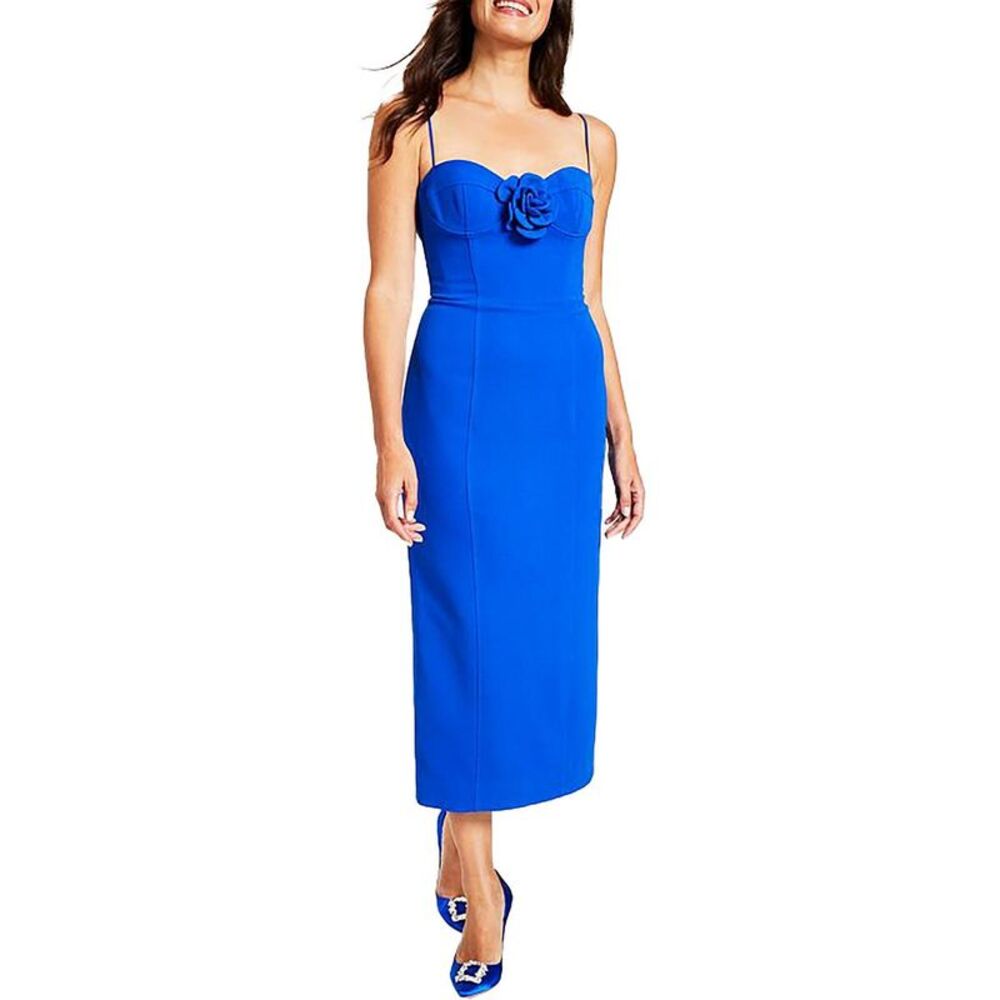 Bardot Womens Gadise Blue Rosette Sweetheart Midi Sheath Dress Evening NWT